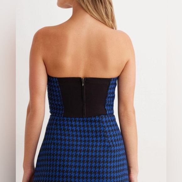 Dynamite Houndstooth Bustier Blue Houndstooth Top NWT - Picture 2 of 9